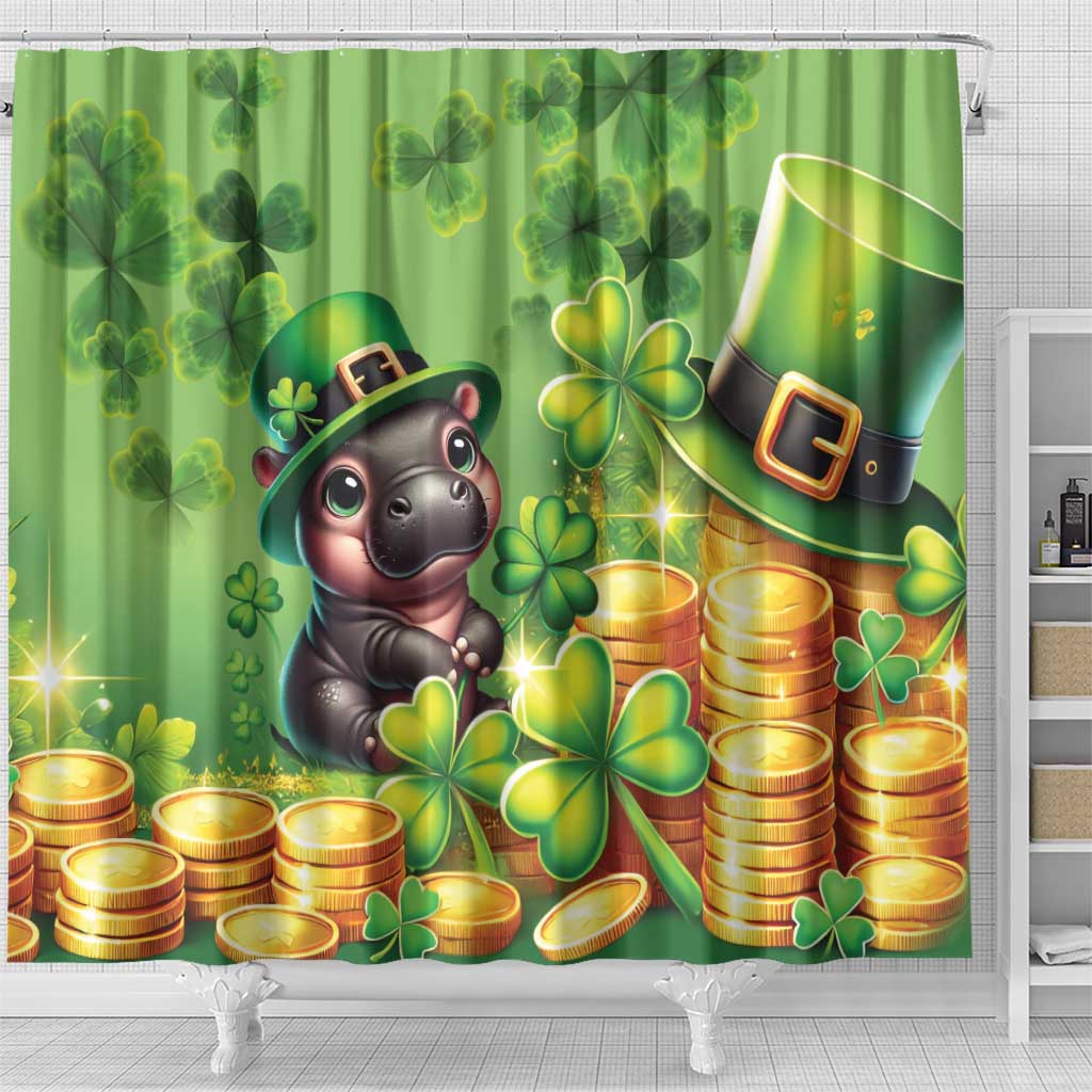 Leprechaun Moo Deng St Patricks Day Shower Curtain