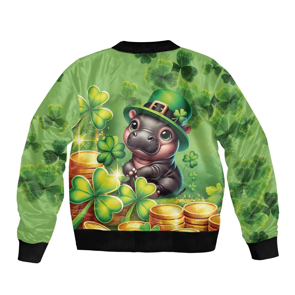 Leprechaun Moo Deng St Patricks Day Sleeve Zip Bomber Jacket - Wonder Print Shop