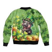 Leprechaun Moo Deng St Patricks Day Sleeve Zip Bomber Jacket - Wonder Print Shop