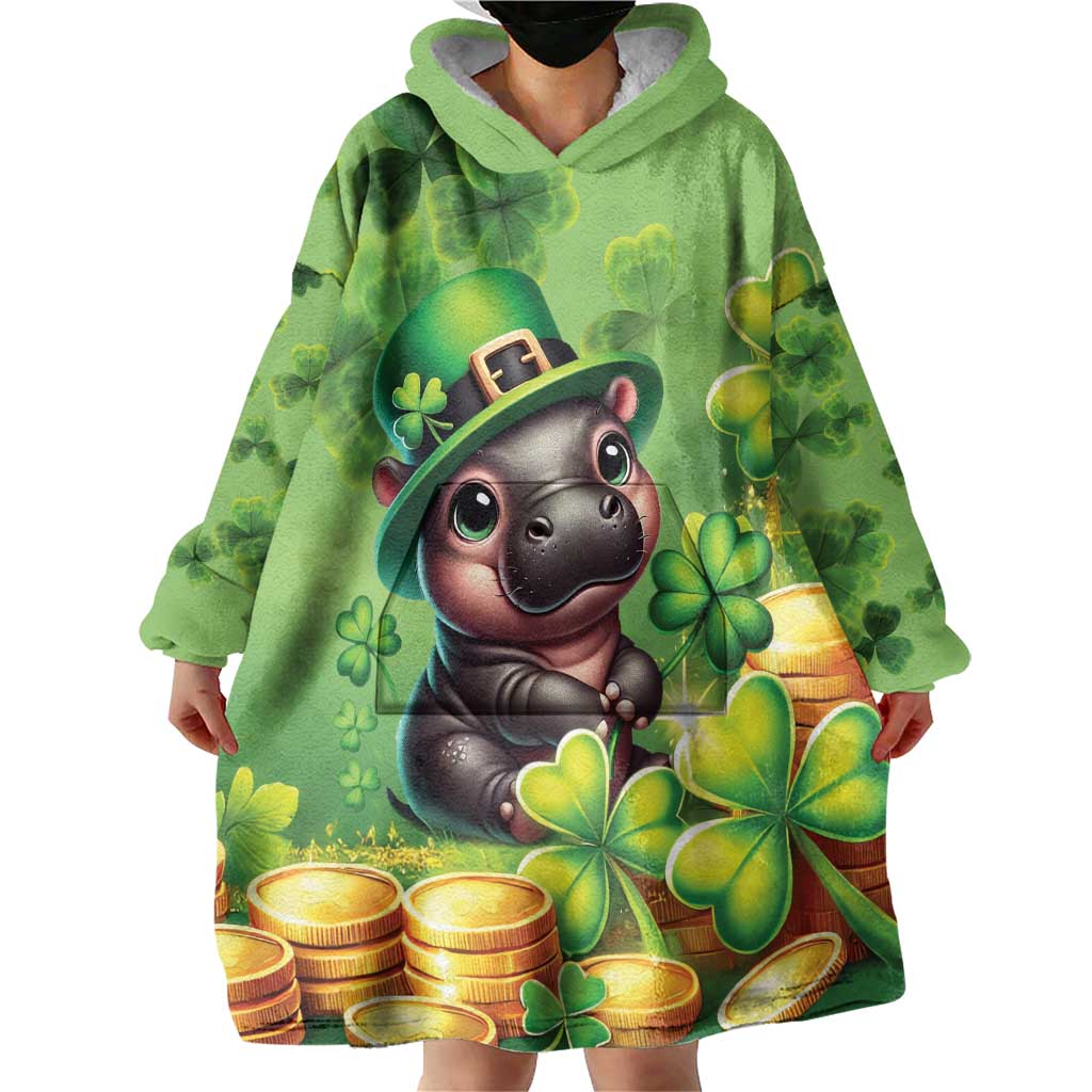 Leprechaun Moo Deng St Patricks Day Wearable Blanket Hoodie - Wonder Print Shop