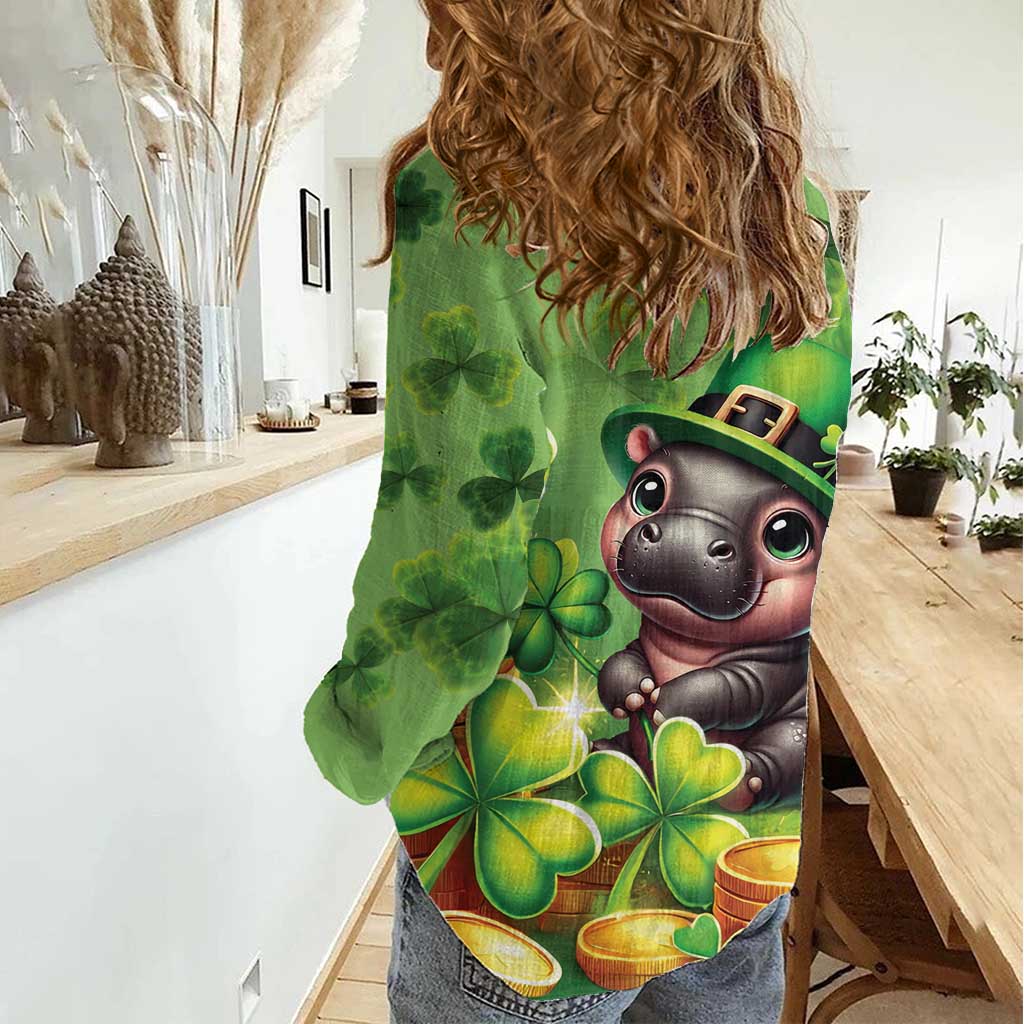 Leprechaun Moo Deng St Patricks Day Women Casual Shirt - Wonder Print Shop