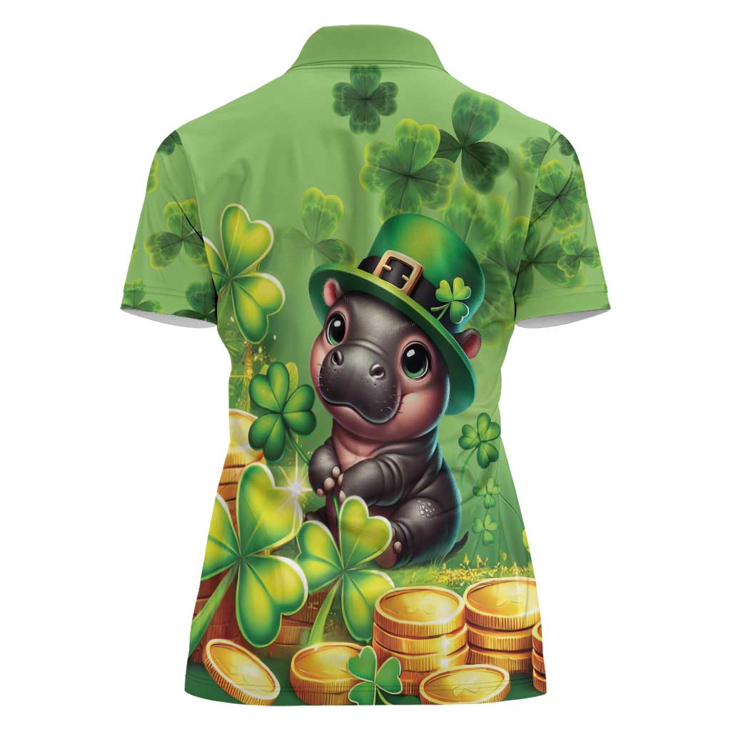 Leprechaun Moo Deng St Patricks Day Women Polo Shirt - Wonder Print Shop