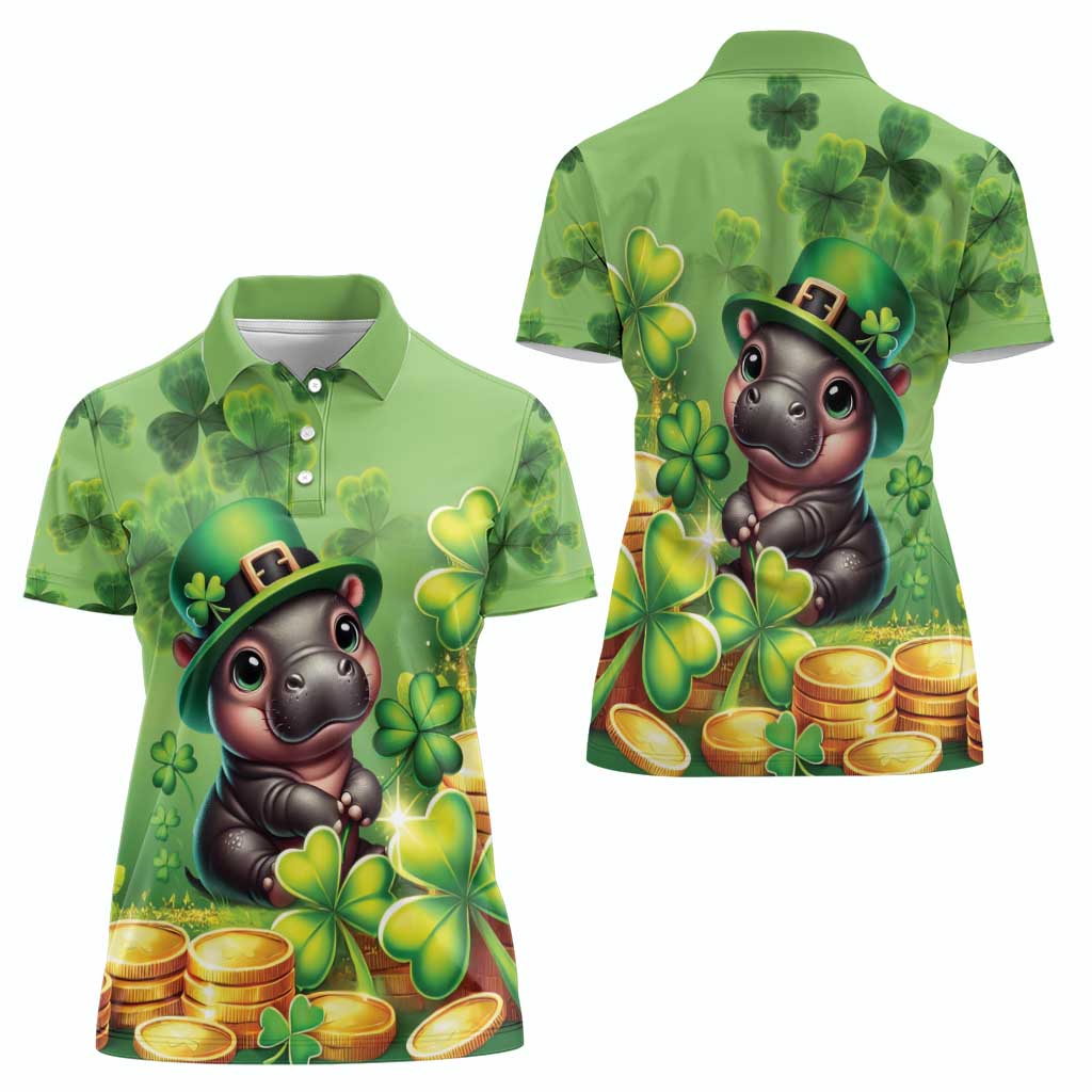 Leprechaun Moo Deng St Patricks Day Women Polo Shirt - Wonder Print Shop
