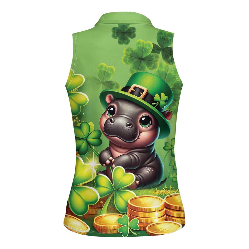 Leprechaun Moo Deng St Patricks Day Women Sleeveless Polo Shirt - Wonder Print Shop