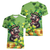 Leprechaun Moo Deng St Patricks Day Women V-Neck T-Shirt - Wonder Print Shop
