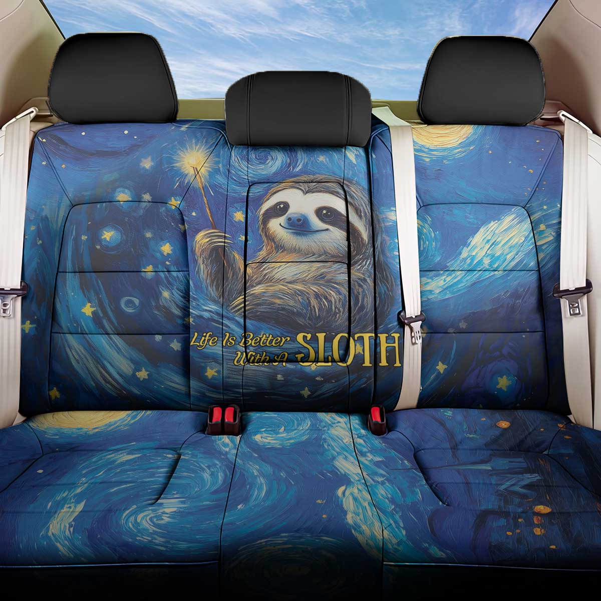 Sloth Life Is The Best Life Back Car Seat Cover with Starry Night Sky LT9 - Wonder Print Shop