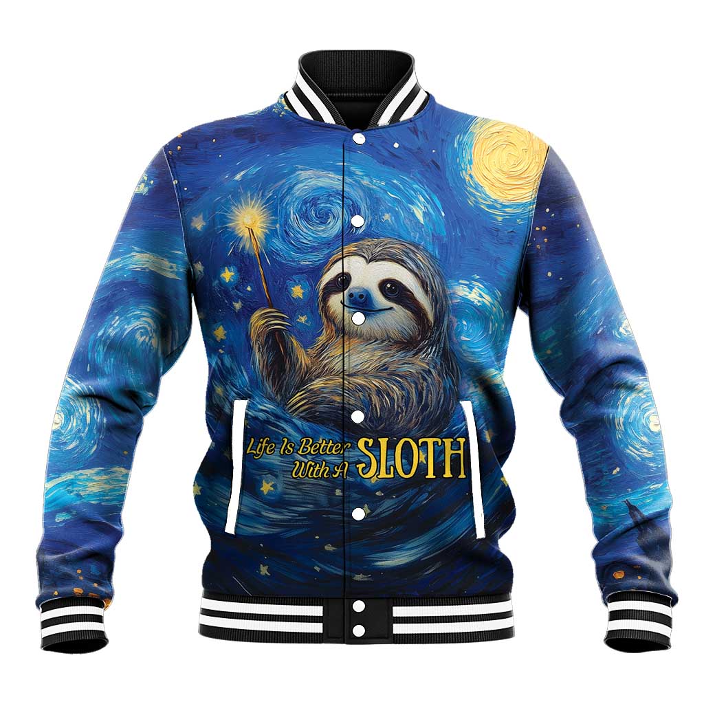 Sloth Life Is The Best Life Baseball Jacket with Starry Night Sky LT9 - Wonder Print Shop