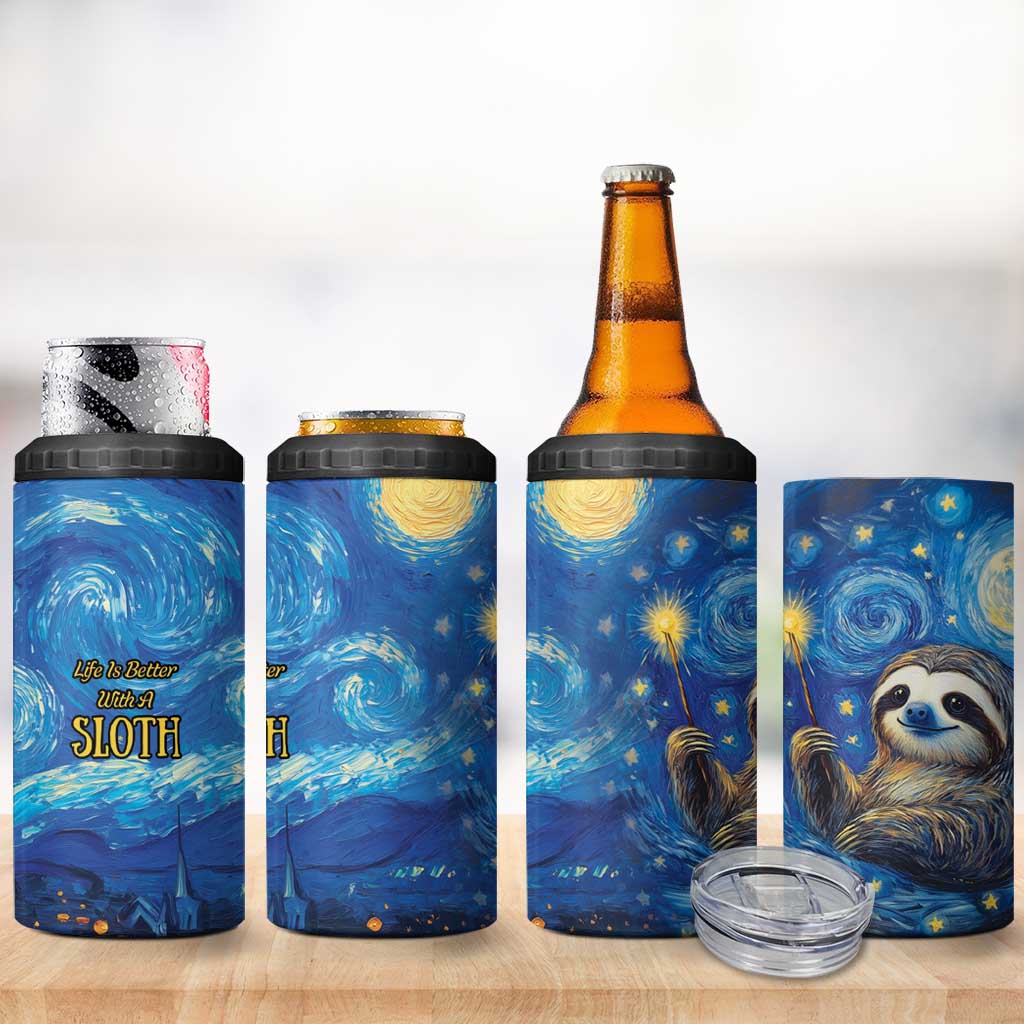 Sloth Life Is The Best Life 4 in 1 Can Cooler Tumbler with Starry Night Sky LT9 - Wonder Print Shop