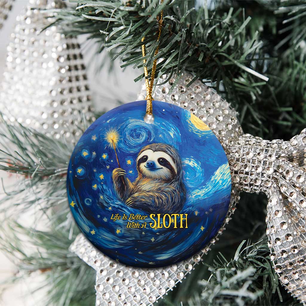 Sloth Life Is The Best Life Ceramic Ornament with Starry Night Sky LT9 - Wonder Print Shop