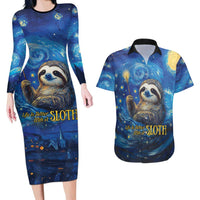 Sloth Life Is The Best Life Couples Matching Long Sleeve Bodycon Dress and Hawaiian Shirt with Starry Night Sky LT9 - Wonder Print Shop