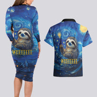 Sloth Life Is The Best Life Couples Matching Long Sleeve Bodycon Dress and Hawaiian Shirt with Starry Night Sky LT9 - Wonder Print Shop
