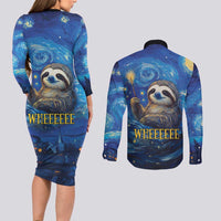 Sloth Life Is The Best Life Couples Matching Long Sleeve Bodycon Dress and Long Sleeve Button Shirt with Starry Night Sky LT9 - Wonder Print Shop