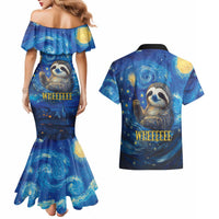 Sloth Life Is The Best Life Couples Matching Mermaid Dress and Hawaiian Shirt with Starry Night Sky LT9 - Wonder Print Shop