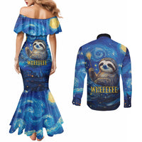 Sloth Life Is The Best Life Couples Matching Mermaid Dress and Long Sleeve Button Shirt with Starry Night Sky