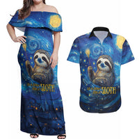 Sloth Life Is The Best Life Couples Matching Off Shoulder Maxi Dress and Hawaiian Shirt with Starry Night Sky LT9 - Wonder Print Shop