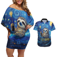 Sloth Life Is The Best Life Couples Matching Off Shoulder Short Dress and Hawaiian Shirt with Starry Night Sky LT9 - Wonder Print Shop