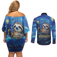 Sloth Life Is The Best Life Couples Matching Off Shoulder Short Dress and Long Sleeve Button Shirt with Starry Night Sky LT9 - Wonder Print Shop