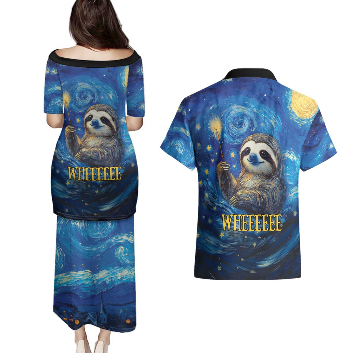 Sloth Life Is The Best Life Couples Matching Puletasi and Hawaiian Shirt with Starry Night Sky LT9 - Wonder Print Shop