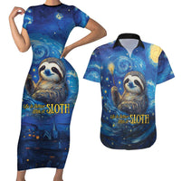 Sloth Life Is The Best Life Couples Matching Short Sleeve Bodycon Dress and Hawaiian Shirt with Starry Night Sky LT9 - Wonder Print Shop
