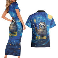 Sloth Life Is The Best Life Couples Matching Short Sleeve Bodycon Dress and Hawaiian Shirt with Starry Night Sky LT9 - Wonder Print Shop