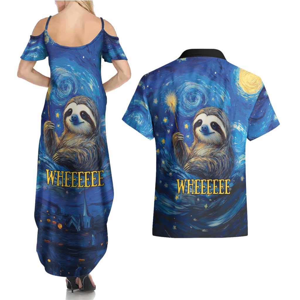 Sloth Life Is The Best Life Couples Matching Summer Maxi Dress and Hawaiian Shirt with Starry Night Sky LT9 - Wonder Print Shop