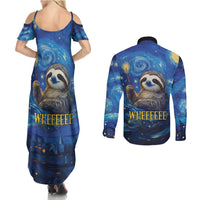 Sloth Life Is The Best Life Couples Matching Summer Maxi Dress and Long Sleeve Button Shirt with Starry Night Sky LT9 - Wonder Print Shop