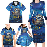 Sloth Life Is The Best Life Family Matching Long Sleeve Bodycon Dress and Hawaiian Shirt with Starry Night Sky LT9 - Wonder Print Shop