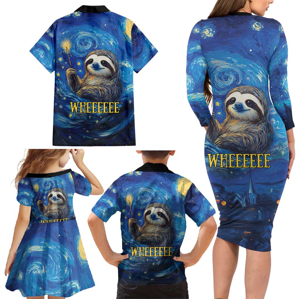 Sloth Life Is The Best Life Family Matching Long Sleeve Bodycon Dress and Hawaiian Shirt with Starry Night Sky LT9 - Wonder Print Shop