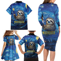 Sloth Life Is The Best Life Family Matching Long Sleeve Bodycon Dress and Hawaiian Shirt with Starry Night Sky LT9 - Wonder Print Shop
