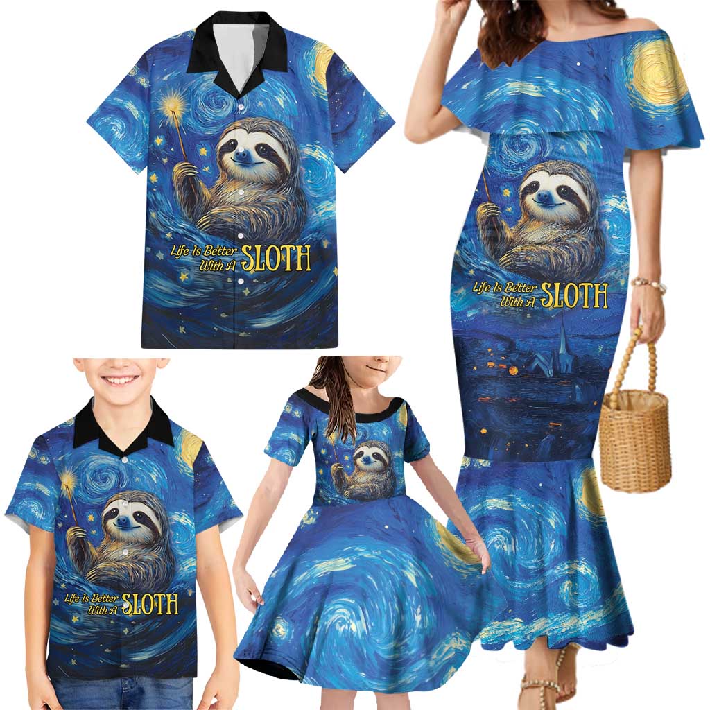 Sloth Life Is The Best Life Family Matching Mermaid Dress and Hawaiian Shirt with Starry Night Sky LT9 - Wonder Print Shop