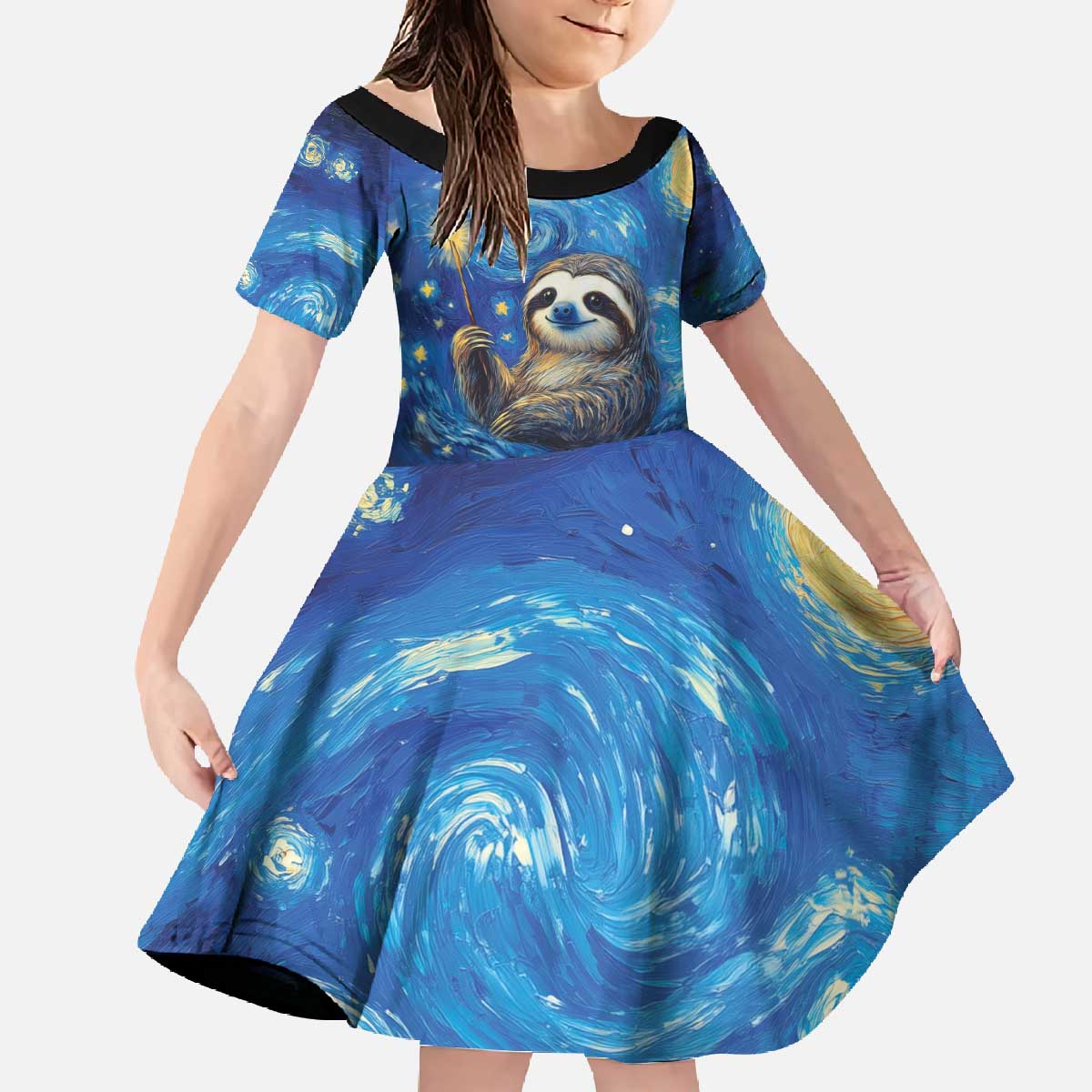 Sloth Life Is The Best Life Family Matching Off The Shoulder Long Sleeve Dress and Hawaiian Shirt with Starry Night Sky - Wonder Print Shop