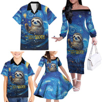 Sloth Life Is The Best Life Family Matching Off The Shoulder Long Sleeve Dress and Hawaiian Shirt with Starry Night Sky - Wonder Print Shop