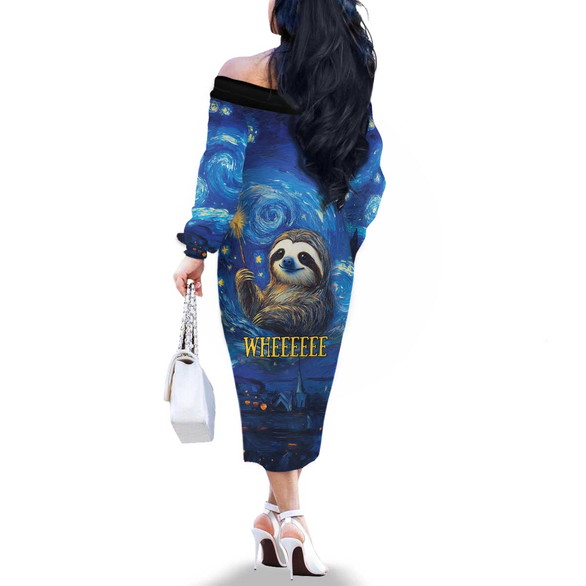 Sloth Life Is The Best Life Family Matching Off The Shoulder Long Sleeve Dress and Hawaiian Shirt with Starry Night Sky - Wonder Print Shop
