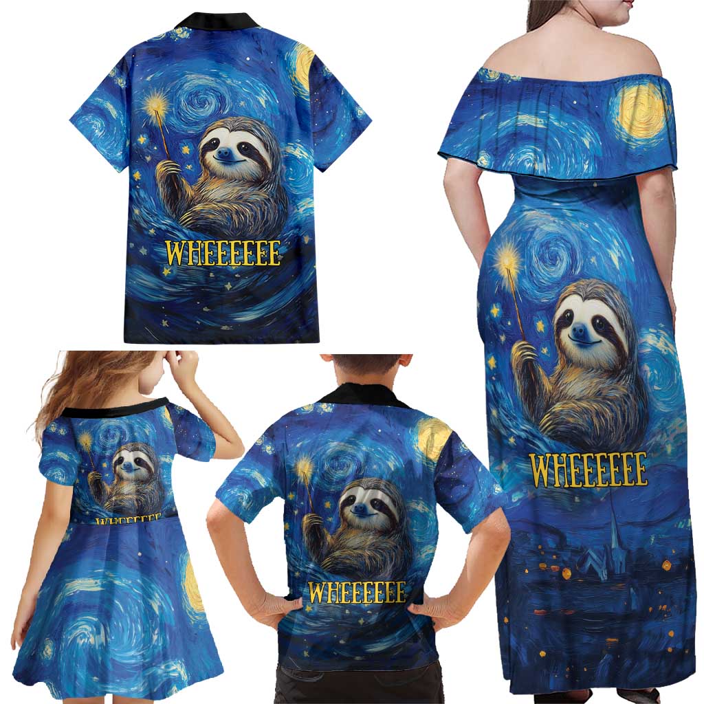 Sloth Life Is The Best Life Family Matching Off Shoulder Maxi Dress and Hawaiian Shirt with Starry Night Sky LT9 - Wonder Print Shop