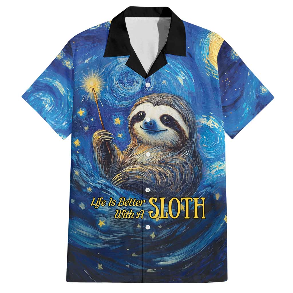 Sloth Life Is The Best Life Family Matching Off Shoulder Maxi Dress and Hawaiian Shirt with Starry Night Sky LT9 - Wonder Print Shop