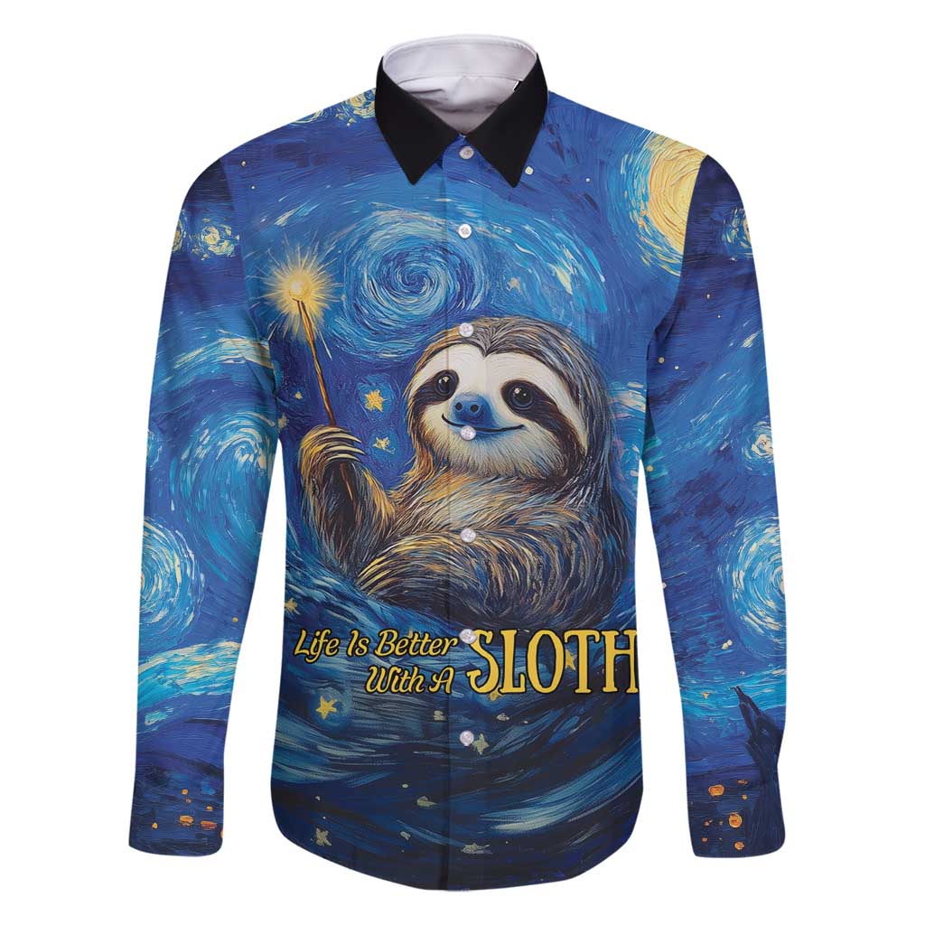 Sloth Life Is The Best Life Family Matching Off Shoulder Maxi Dress and Hawaiian Shirt with Starry Night Sky LT9 - Wonder Print Shop
