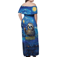 Sloth Life Is The Best Life Family Matching Off Shoulder Maxi Dress and Hawaiian Shirt with Starry Night Sky LT9 - Wonder Print Shop