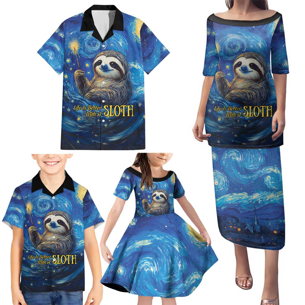 Sloth Life Is The Best Life Family Matching Puletasi and Hawaiian Shirt with Starry Night Sky - Wonder Print Shop