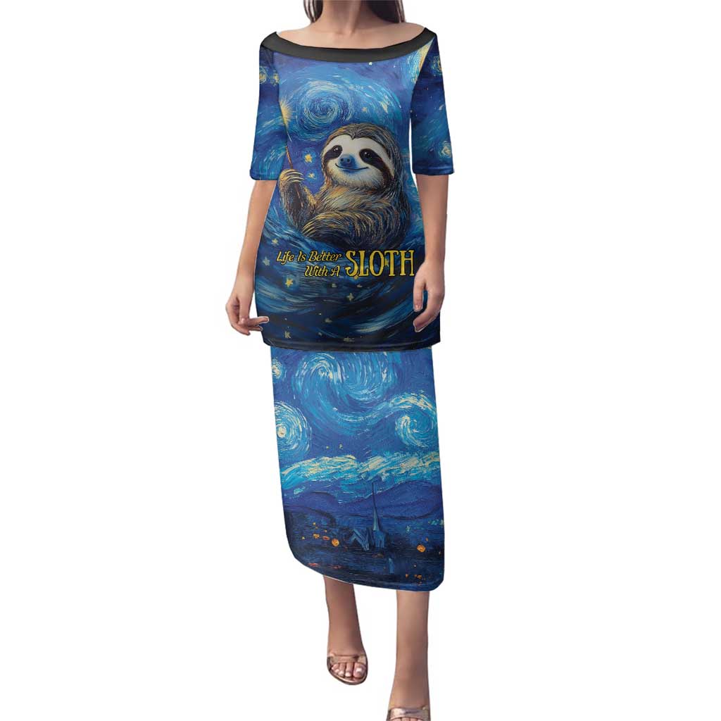 Sloth Life Is The Best Life Family Matching Puletasi and Hawaiian Shirt with Starry Night Sky - Wonder Print Shop