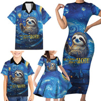 Sloth Life Is The Best Life Family Matching Short Sleeve Bodycon Dress and Hawaiian Shirt with Starry Night Sky - Wonder Print Shop