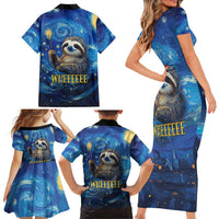 Sloth Life Is The Best Life Family Matching Short Sleeve Bodycon Dress and Hawaiian Shirt with Starry Night Sky - Wonder Print Shop