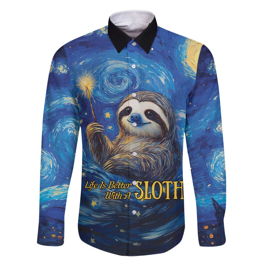 Sloth Life Is The Best Life Family Matching Short Sleeve Bodycon Dress and Hawaiian Shirt with Starry Night Sky - Wonder Print Shop