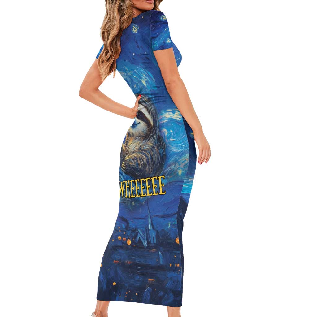 Sloth Life Is The Best Life Family Matching Short Sleeve Bodycon Dress and Hawaiian Shirt with Starry Night Sky - Wonder Print Shop