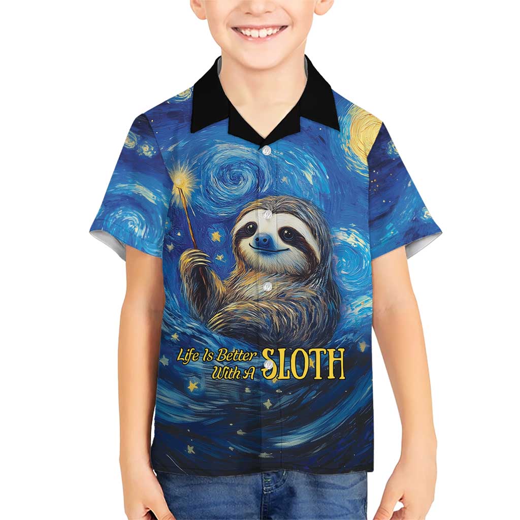 Sloth Life Is The Best Life Family Matching Short Sleeve Bodycon Dress and Hawaiian Shirt with Starry Night Sky - Wonder Print Shop
