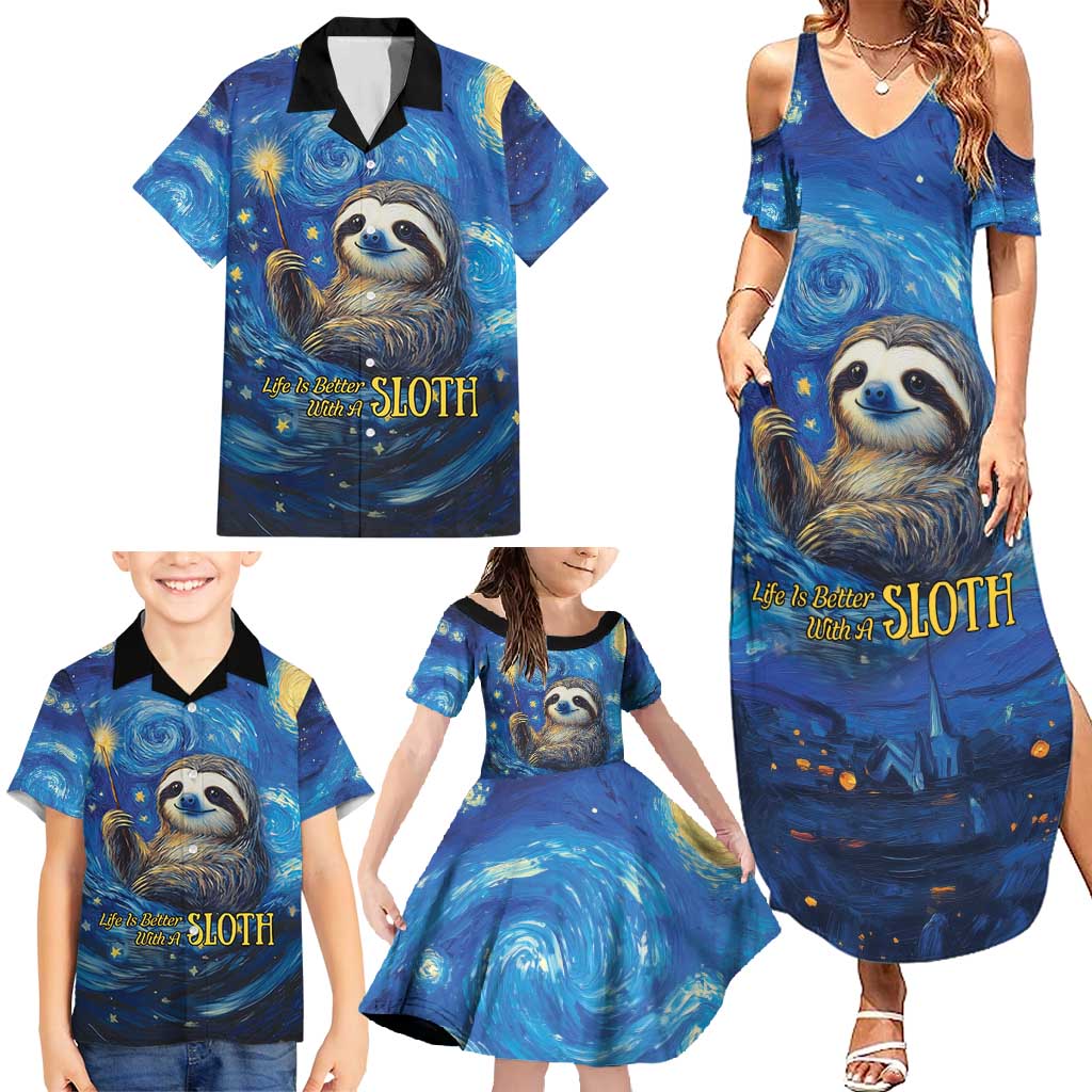 Sloth Life Is The Best Life Family Matching Summer Maxi Dress and Hawaiian Shirt with Starry Night Sky - Wonder Print Shop