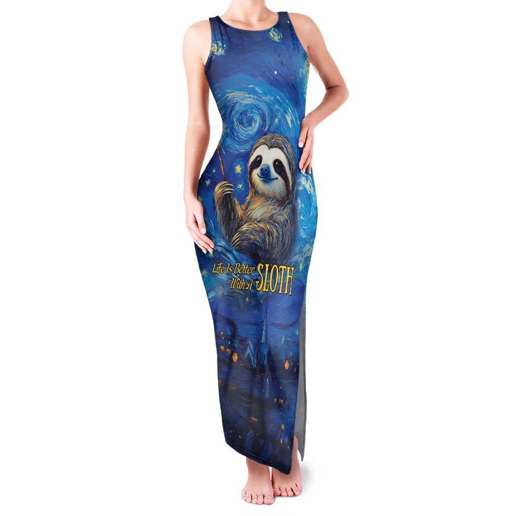 Sloth Life Is The Best Life Family Matching Tank Maxi Dress and Hawaiian Shirt with Starry Night Sky - Wonder Print Shop