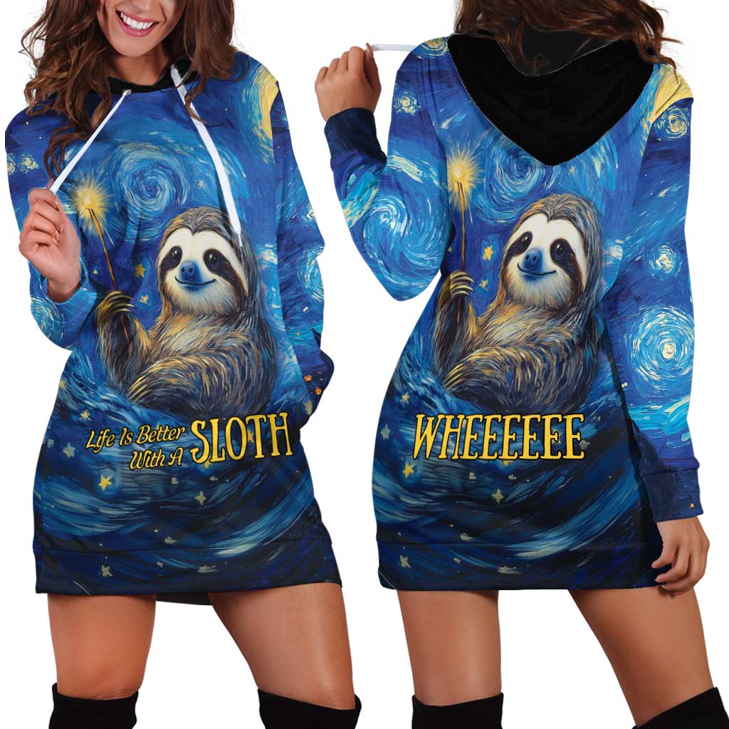 Sloth Life Is The Best Life Hoodie Dress with Starry Night Sky - Wonder Print Shop