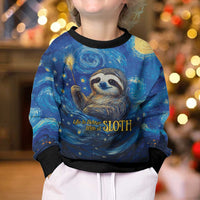 Sloth Life Is The Best Life Kid Ugly Christmas Sweater with Starry Night Sky - Wonder Print Shop