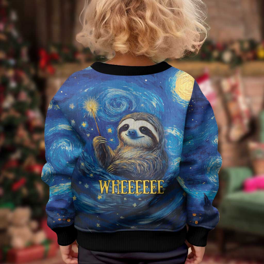 Sloth Life Is The Best Life Kid Ugly Christmas Sweater with Starry Night Sky - Wonder Print Shop