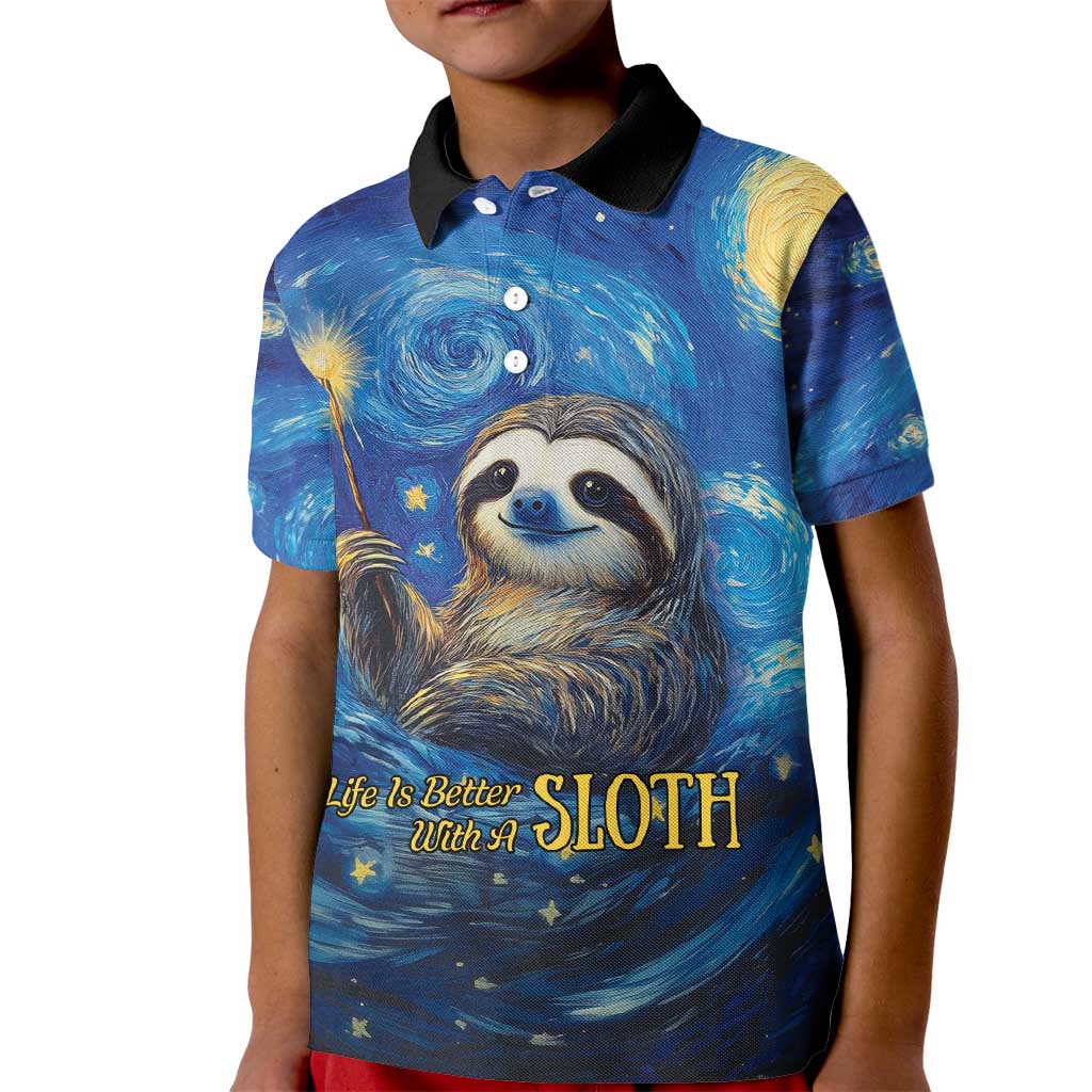 Sloth Life Is The Best Life Kid Polo Shirt with Starry Night Sky - Wonder Print Shop
